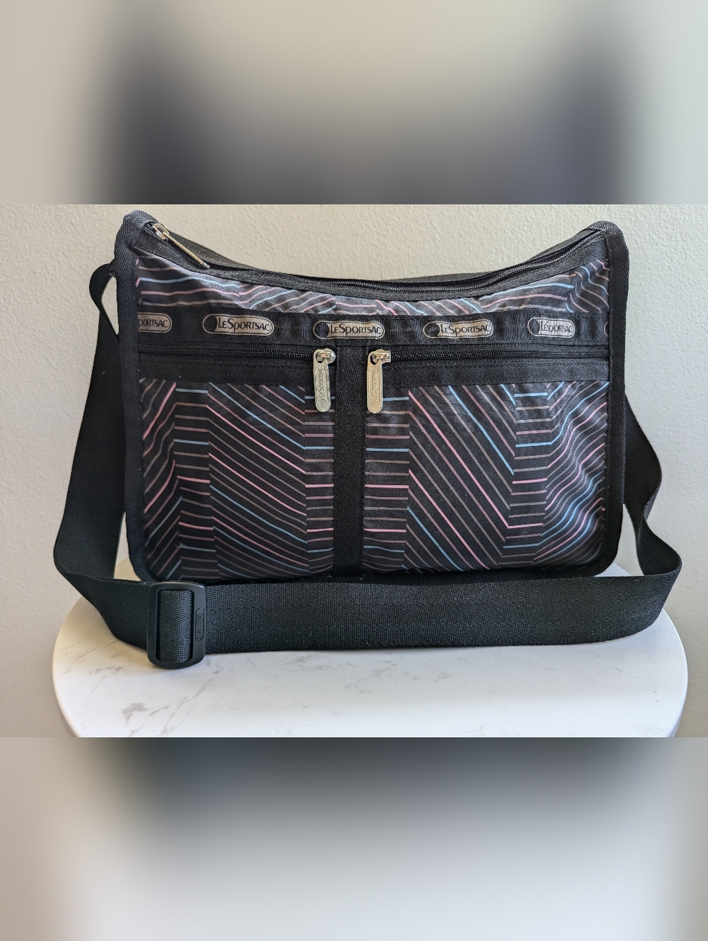 LeSportsac Deluxe Everyday Bag with Pink & Blue Chevron Stripes